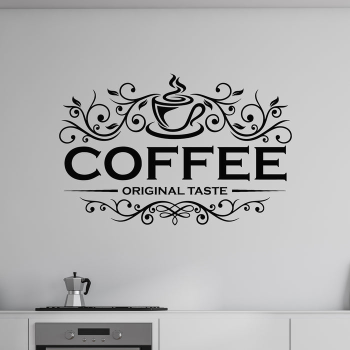 Vinyl Wall Decal Coffee Shop Original Taste Cafeteria Lettering Stickers Mural (g8890)