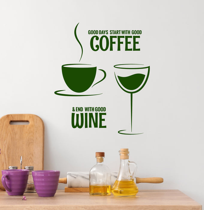 Vinyl Wall Decal Coffee Wine Quote Restaurant Kitchen Dining Room Stickers Mural (ig6089)