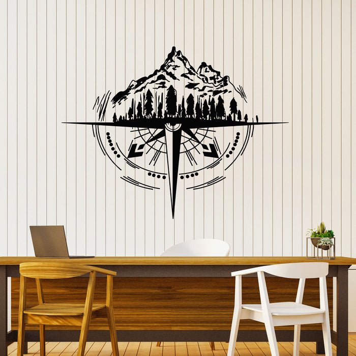 Vinyl Wall Decal Wind Rose Compass Mountains Trees Wildlife Stickers Mural (g8739)