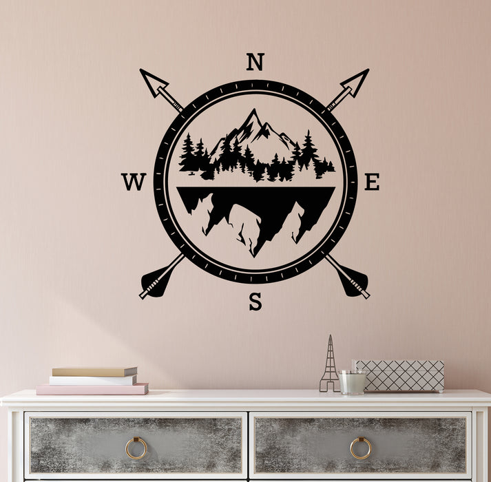 Vinyl Wall Decal Compass Navigation Adventure Mountains Arrows Stickers Mural (g8581)