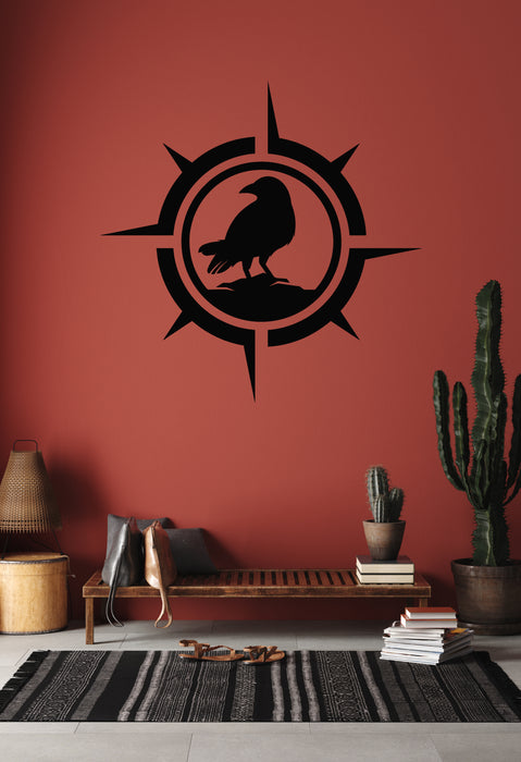 Vinyl Wall Decal Crow Black Raven Compass Navigation Gothic Interior Stickers Mural (g8718)