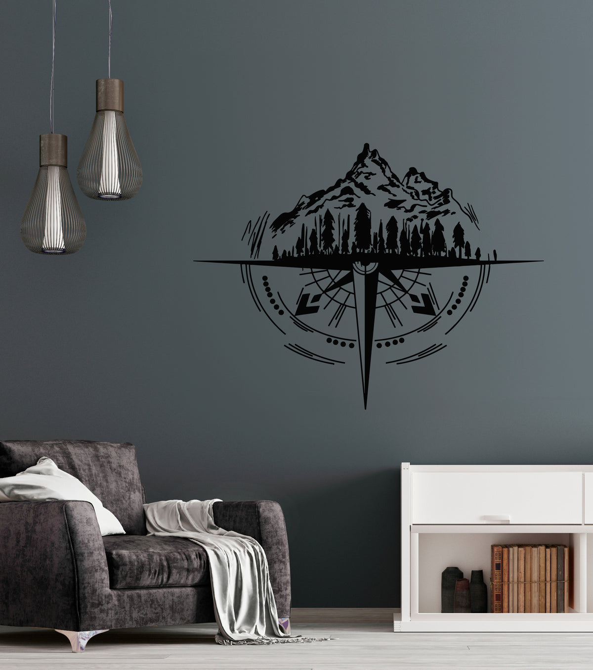 Vinyl Wall Decal Wind Rose Compass Mountains Trees Wildlife Stickers M ...