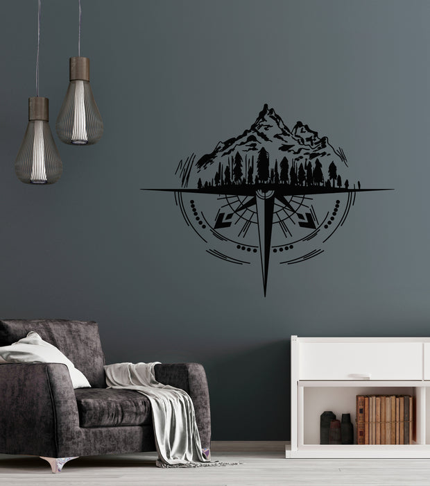 Vinyl Wall Decal Wind Rose Compass Mountains Trees Wildlife Stickers Mural (g8739)