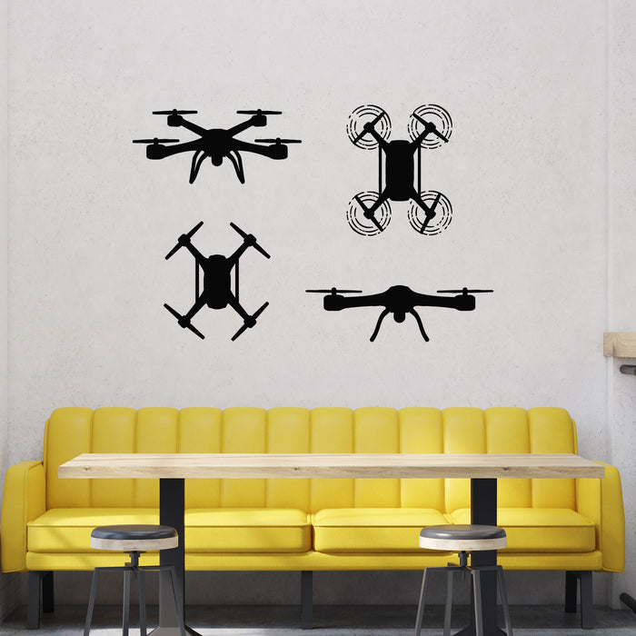 Vinyl Wall Decal Unmanned Aerial Vehicle Drone Quadcopter Stickers Mural (g8792)
