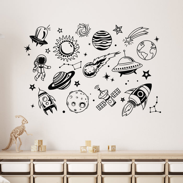 Vinyl Wall Decal Sun Moon Space Silhouette Planets Astronaut Boys Room Stickers Mural (g9129)