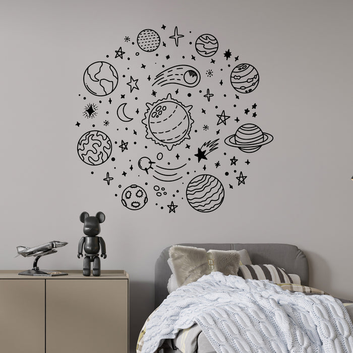 Vinyl Wall Decal Solar System Hand Drawn Sketch Kids Room Stickers Mural (g9926)