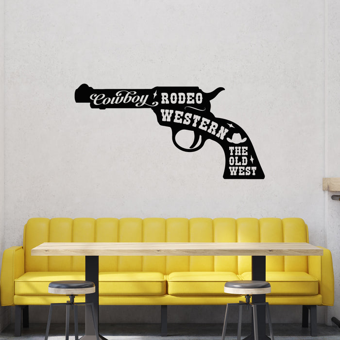 Vinyl Wall Decal  Vintage Cowboy Revolver Western Film Wild West Stickers Mural (g9502)