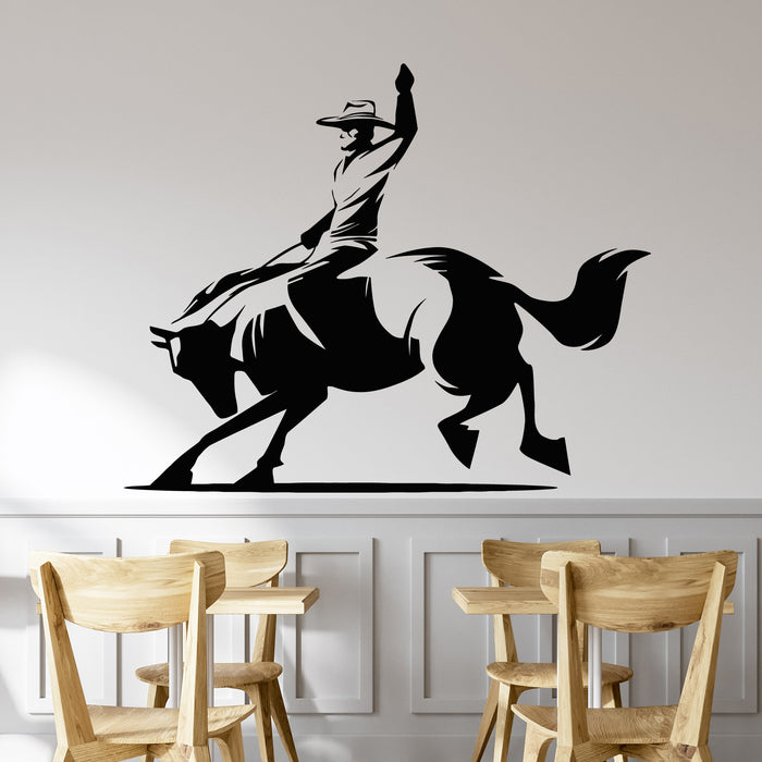 Vinyl Wall Decal Cowboy Riding Silhouette Rodeo Western Decor Stickers Mural (g9747)