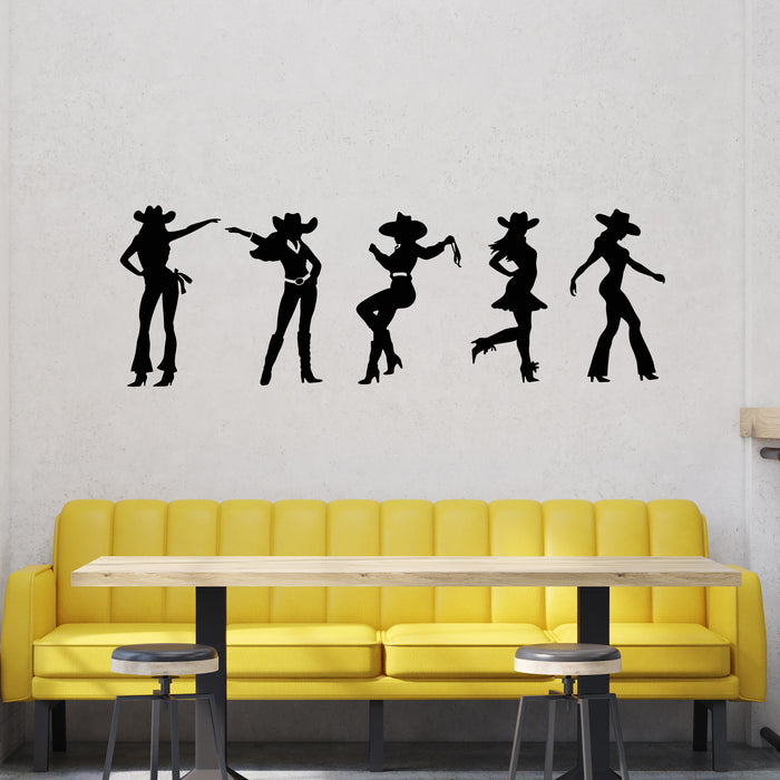 Vinyl Wall Decal Beautiful Cowgirl Silhouette Girls Dancing Country Music Stickers Mural (g9288)