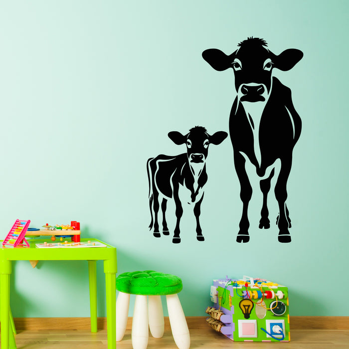 Vinyl Wall Decal Cow And Calf Farm Animal Family Silhouette Stickers Mural (L049)