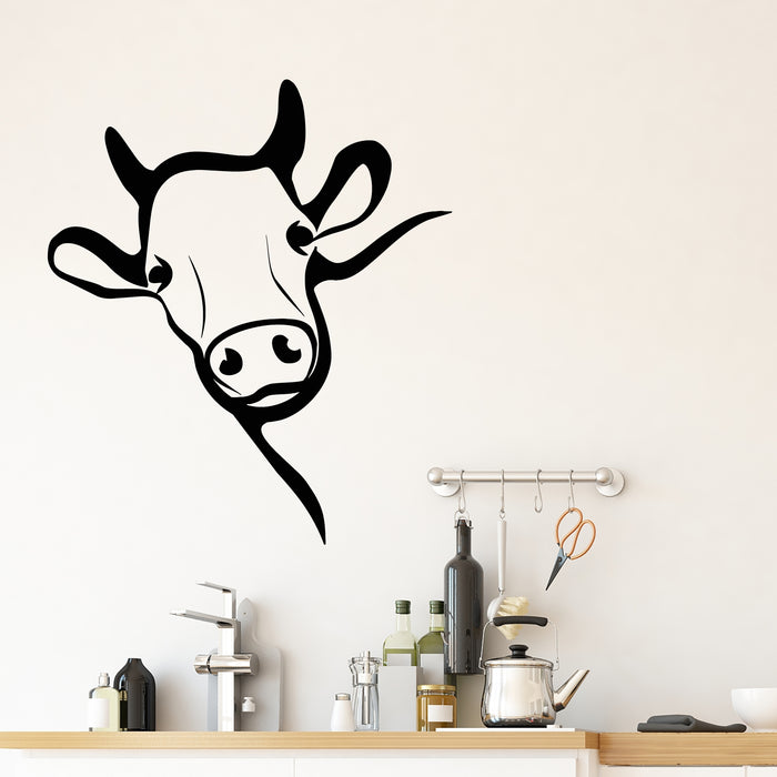 Vinyl Wall Decal Cartoon Animal Cow Head Funny Face Beef Meat Stickers Mural (g8931)