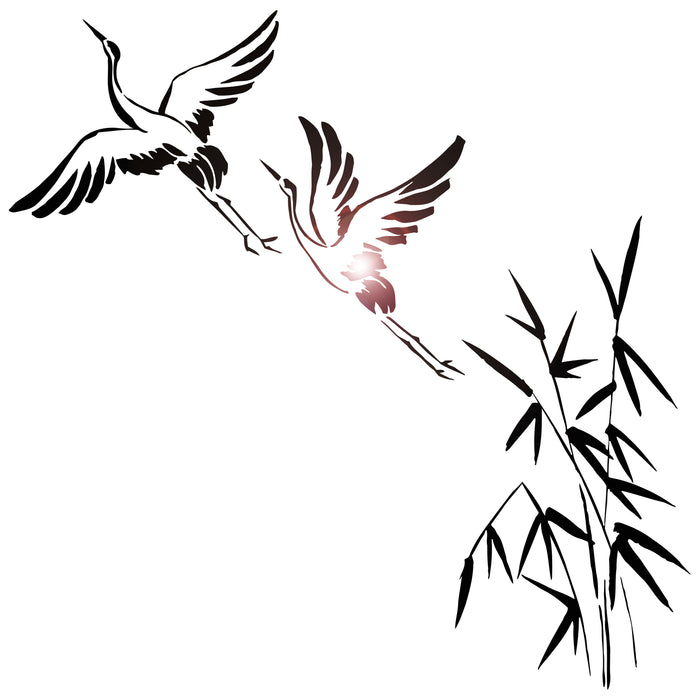 Vinyl Wall Decal Cranes Bamboo Asian Birds Japanese Art Stickers Unique Gift (ig4753)