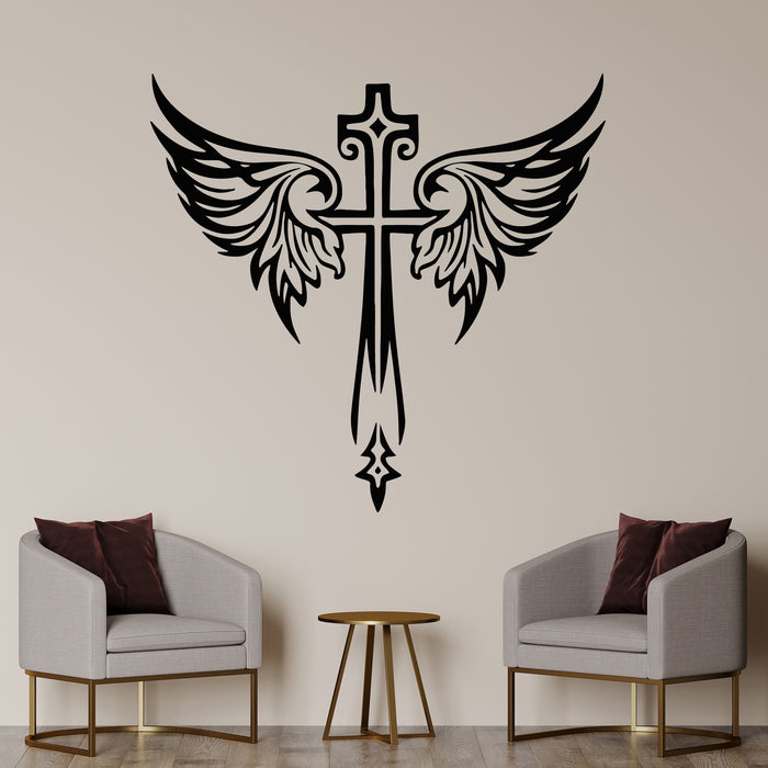 Vinyl Wall Decal Jesus Beautiful Cross Angel Wings Christian Symbols Stickers Mural (g9913)