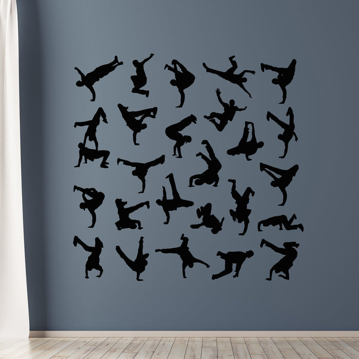 Vinyl Wall Decal Breakdancing Silhouettes Patterns Street Dancing Stickers Mural (g9732)