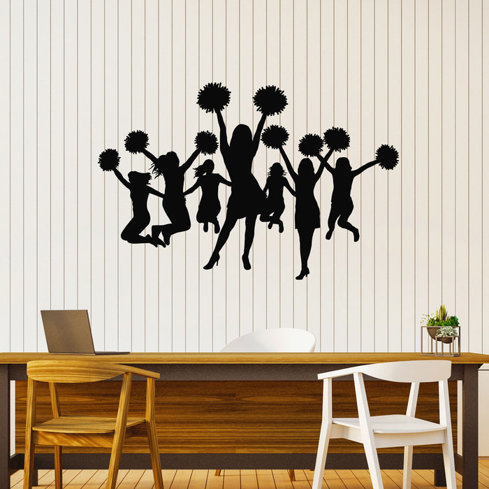 Vinyl Wall Decal Jumping Girls Patterns Pom-Pom Cheerleader Silhouettes Stickers Mural (g8721)