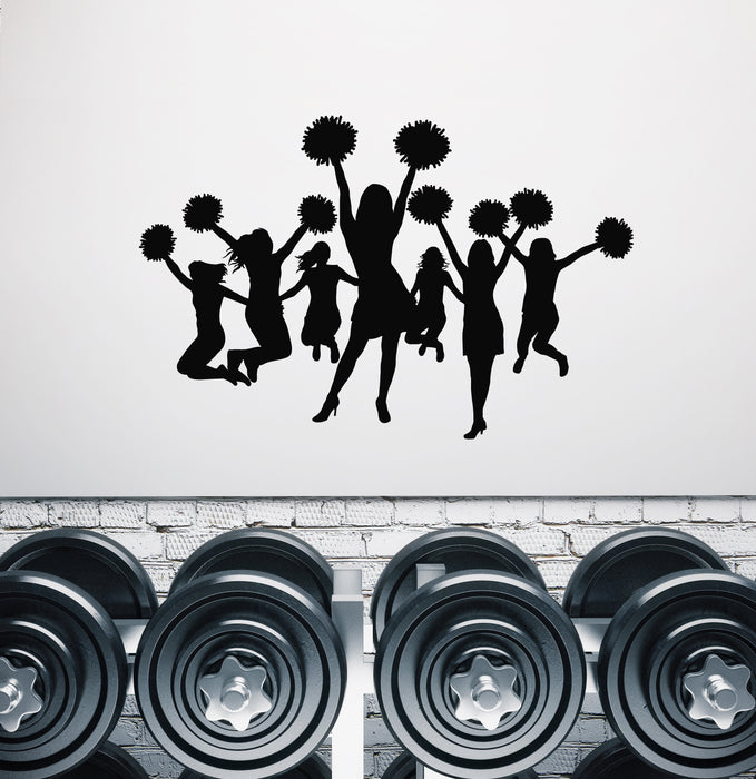 Vinyl Wall Decal Jumping Girls Patterns Pom-Pom Cheerleader Silhouettes Stickers Mural (g8721)