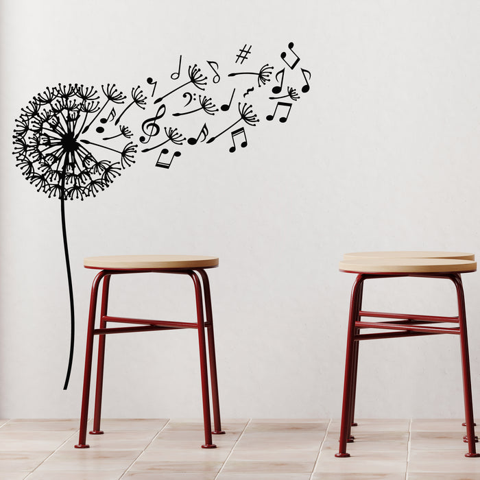 Vinyl Wall Decal Hand Drawing Dandelion With Musical Notes Stickers Mural (g9880)