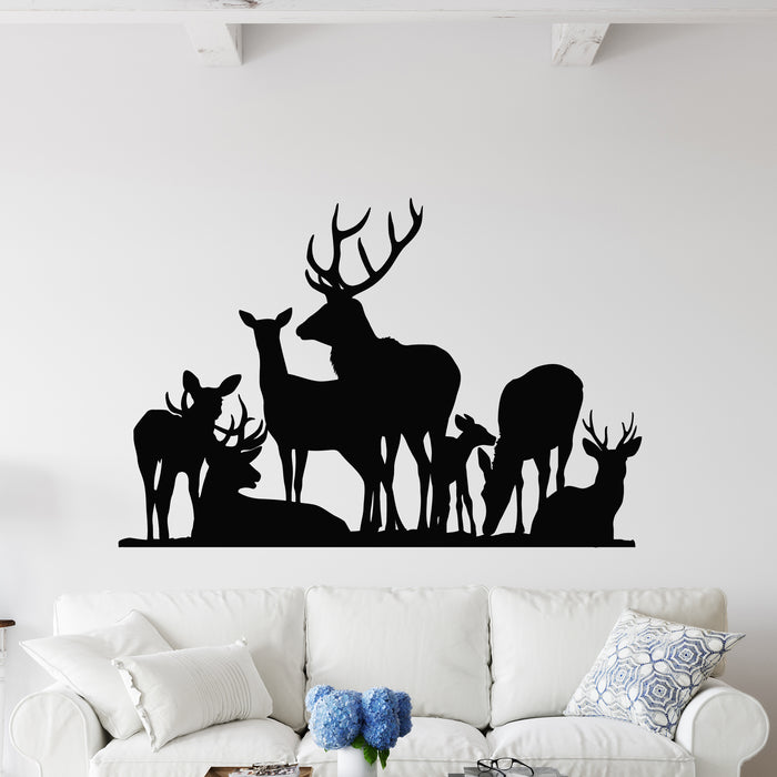 Vinyl Wall Decal Forest Deer Family Horns Wild Animals Nature Decor Stickers Mural (g9103)