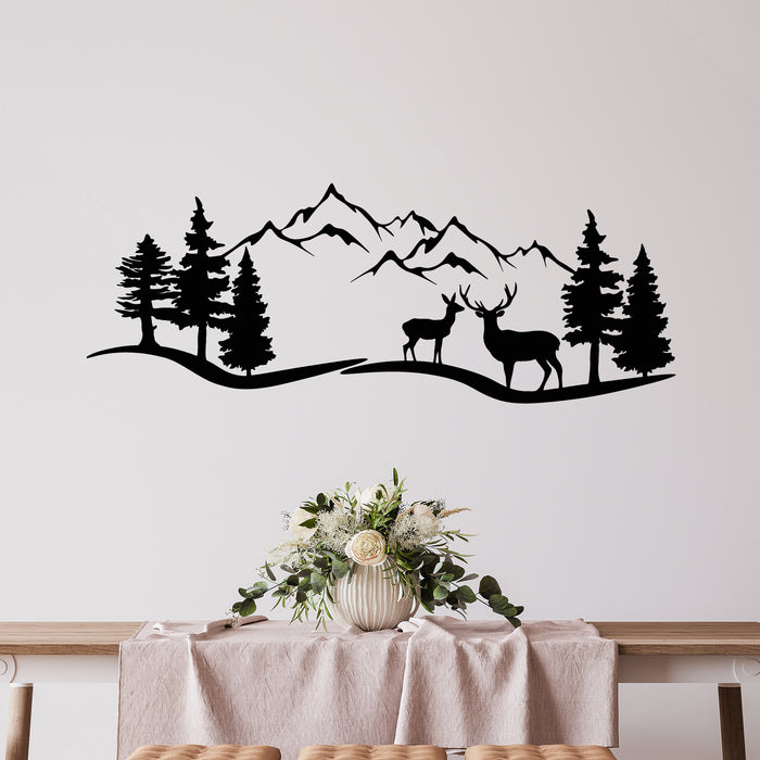 Vinyl Wall Decal Deer Silhouette Mountains Landscape Nature Stickers Mural (g9775)