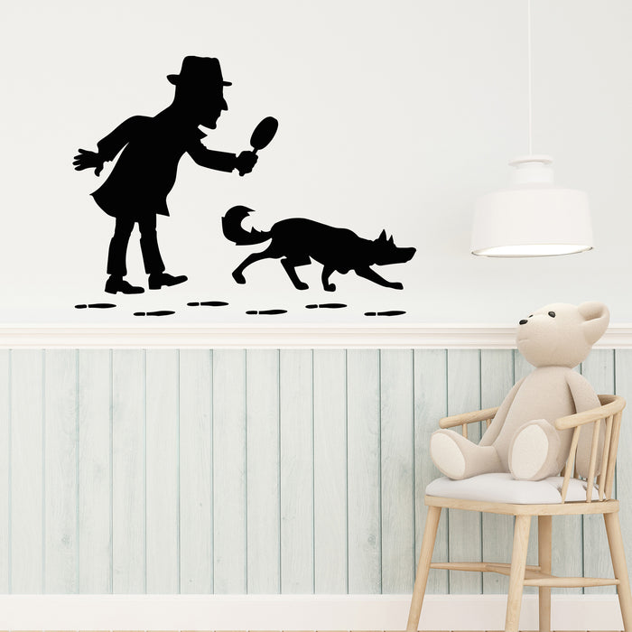 Vinyl Wall Decal Cartoon Detective Snooper With Dog For Kids Room Stickers (3915ig)