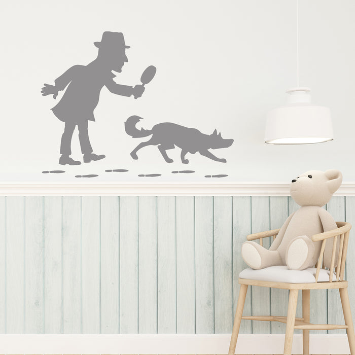 Vinyl Wall Decal Cartoon Detective Snooper With Dog For Kids Room Stickers (3915ig)