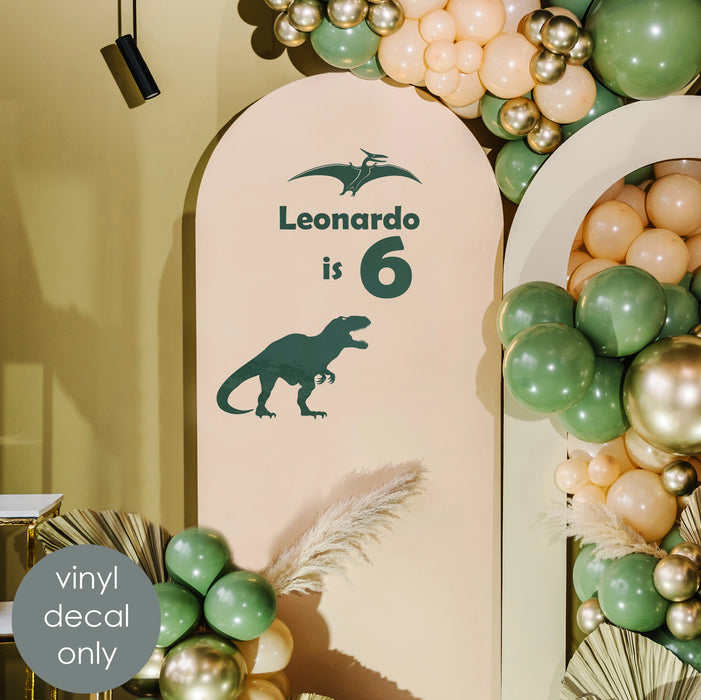 Custom Dinosaur Birthday Vinyl Decal – Personalized Name & Age Party Decoration for Kids w111