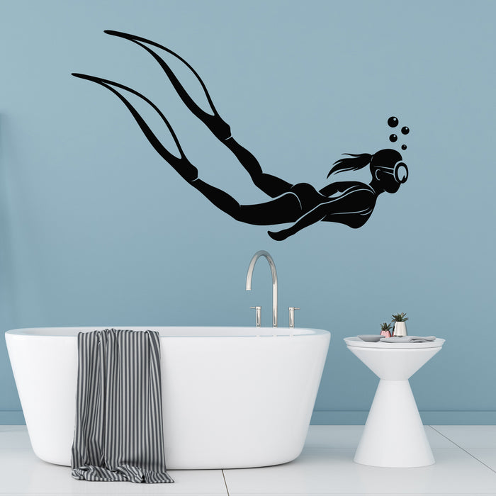 Vinyl Wall Decal Woman Snorkeling Female Scuba Dive Diving Stickers Mural (g9712)