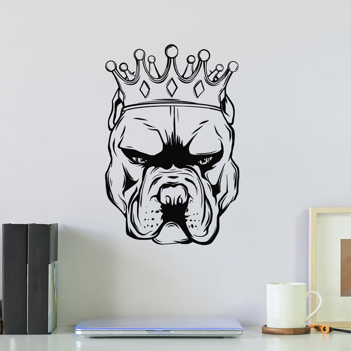 Vinyl Wall Decal Dog Head In Crown Pitbull Pet Shop Pets Care Stickers Mural (g9092)