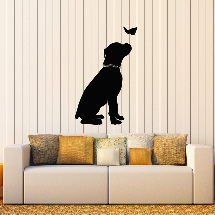 Vinyl Wall Decal Silhouette Dog And Butterfly Labrador Nursery Decor Stickers Mural (g8513)