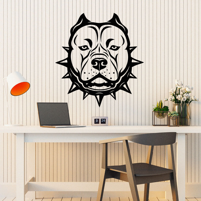Vinyl Wall Decal Fierce Dog Head American Bulldog Collar  Stickers Mural (g8655)