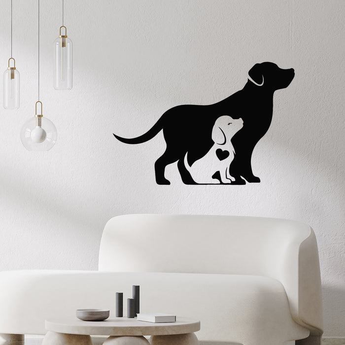 Vinyl Wall Decal Mom And Puppy Heart Dogs Care Pet Shop Stickers Mural (g8798)