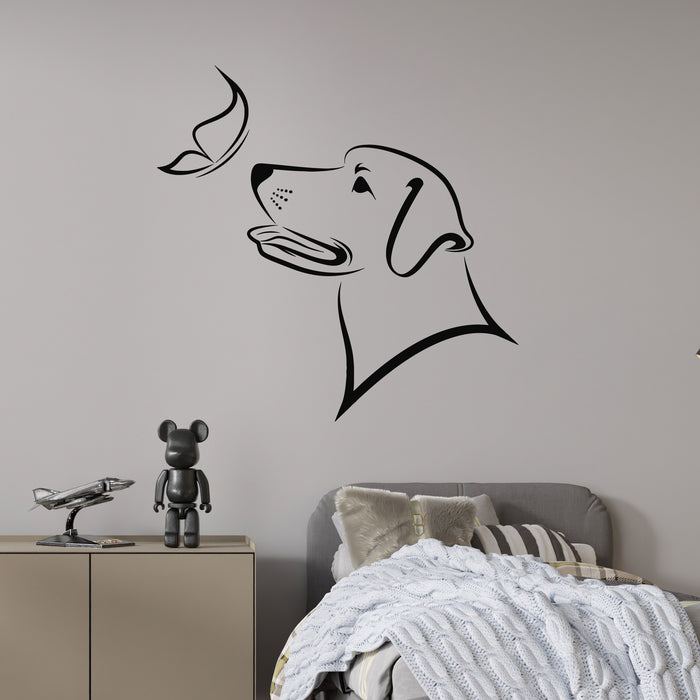 Vinyl Wall Decal Dog Head And Butterfly Pet Shop Children Room Stickers Mural (g9065)