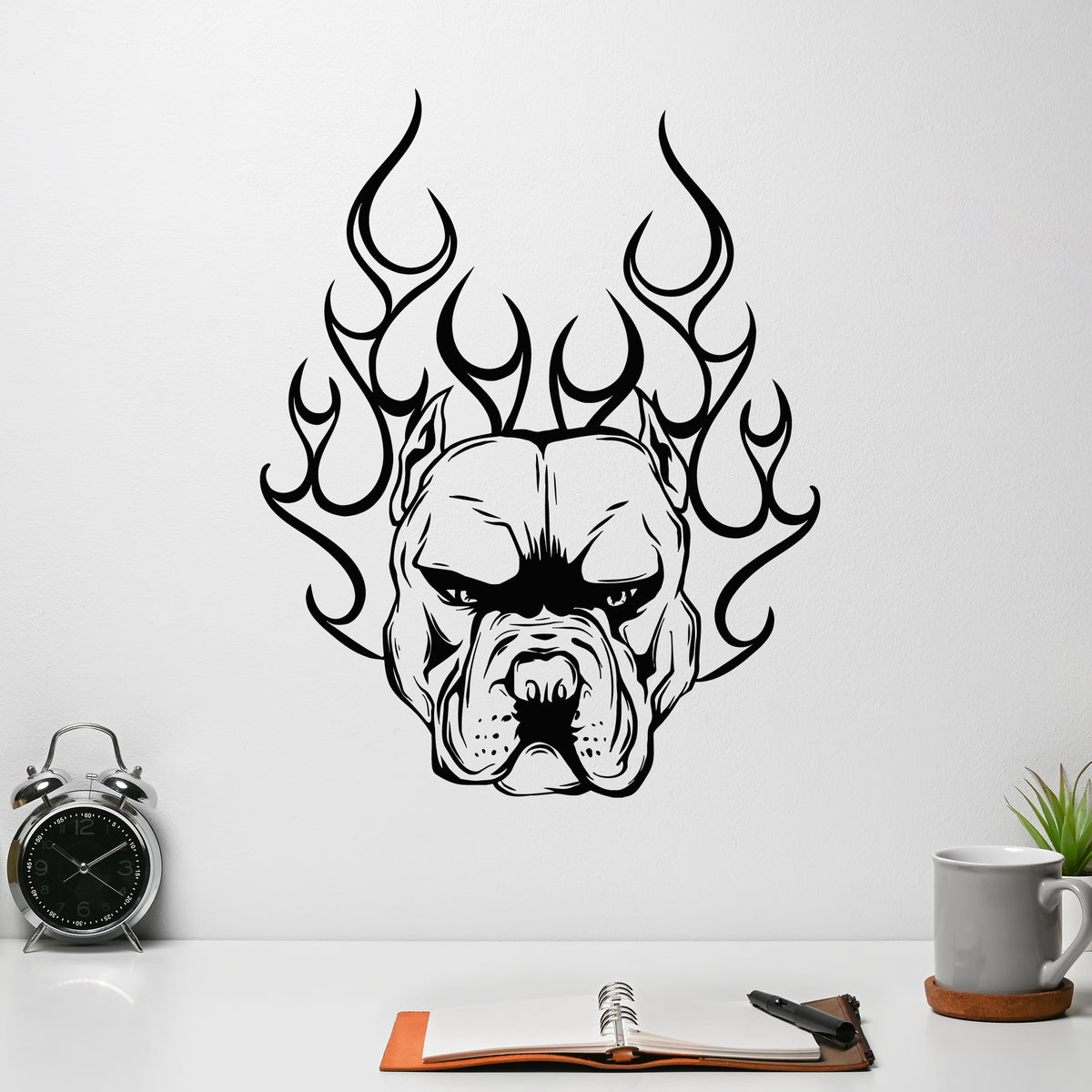 Vinyl Wall Decal Head Dog Pitbull With Fire Pet Shop Nursery Decor Sti