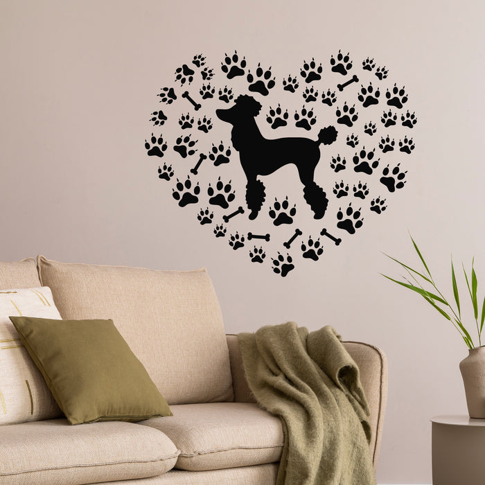 Vinyl Wall Decal Poodle Dog Paw Prints Patterns Heart Symbol Stickers Mural (g9623)