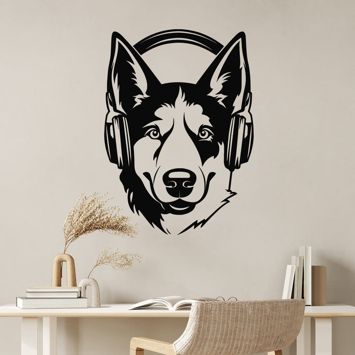 Vinyl Wall Decal Dog Breed Head Pet Puppy With Headphones Music Stickers Mural (g9832)