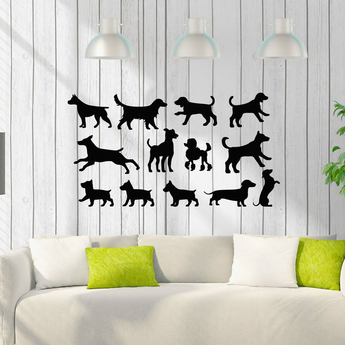 Vinyl Wall Decal Pet Set Dogs Silhouette Shepherd Dachshund Poodle Pit Bull Stickers Mural (g8487)