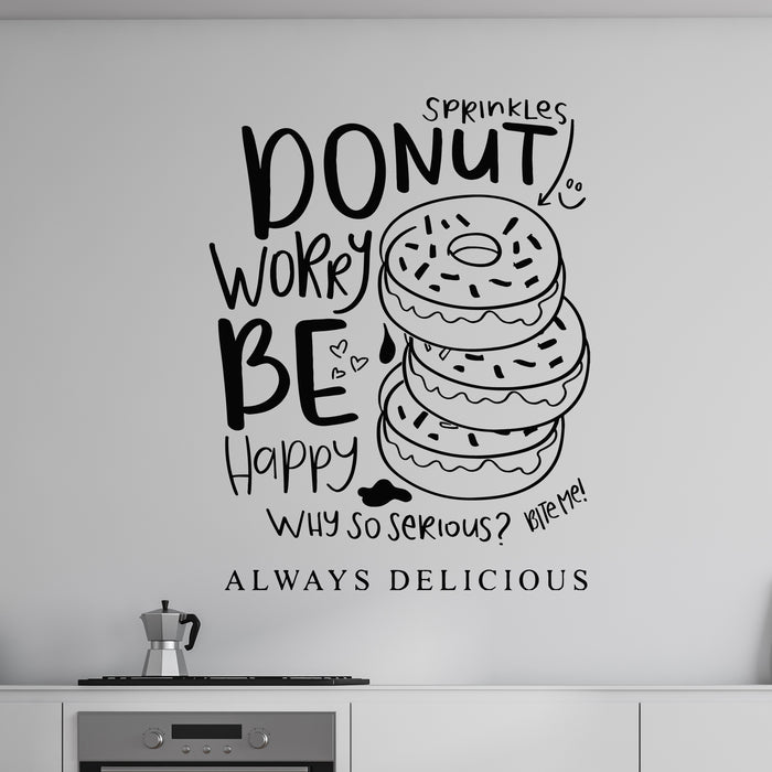 Vinyl Wall Decal Sweet Slogan Text With Cute Donut Cafe Stickers Mural (g9304)