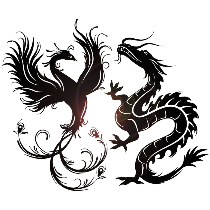 Vinyl Wall Decal Dragon Phoenix Bird Fantasy Asian Style Stickers Murals Unique Gift (ig4887)