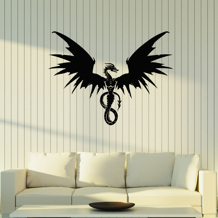 Vinyl Wall Decal Fire Breathing Dragon Fly Mythical Winged Creature Stickers Mural (g8708)
