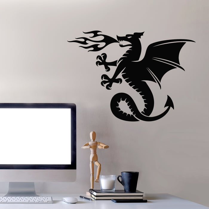 Vinyl Wall Decal Dragon With Flame Mythological Beast Decor Stickers Mural (g8947)