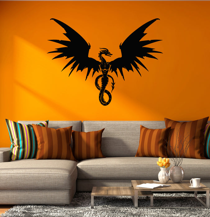 Vinyl Wall Decal Fire Breathing Dragon Fly Mythical Winged Creature Stickers Mural (g8708)