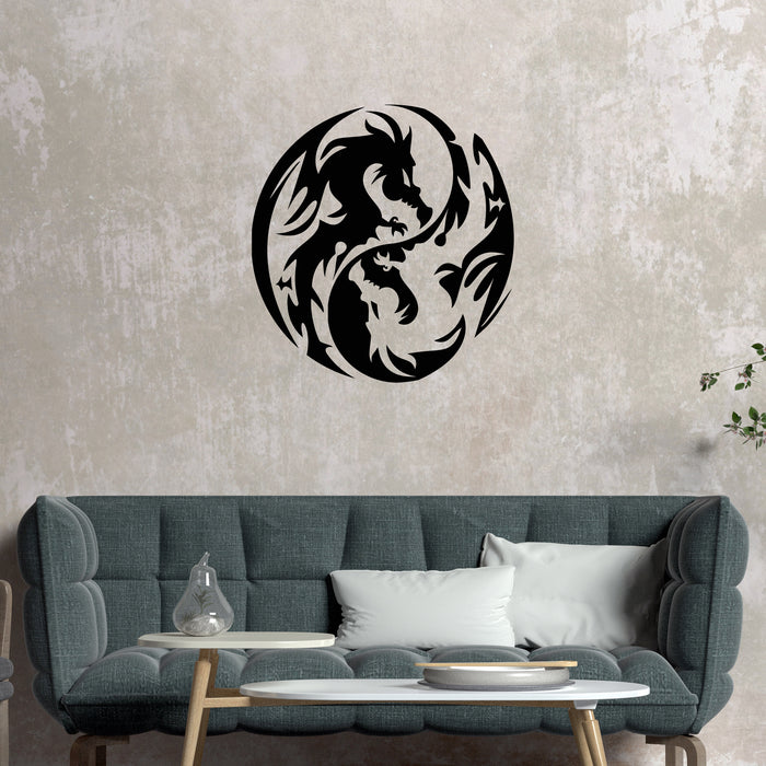 Vinyl Wall Decal Dragon Yin Yang Fantasy Myth Teen Room Chinese Stickers Unique Gift (ig3223)