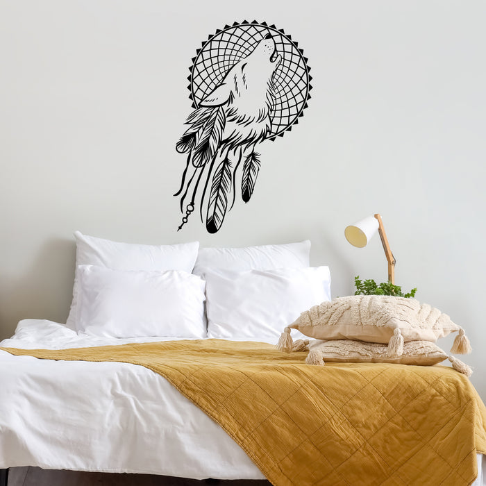 Vinyl Wall Decals Dream Catcher Wolf Bedroom Dreamcatcher Ethnic Stickers Unique Gift (ig3620)