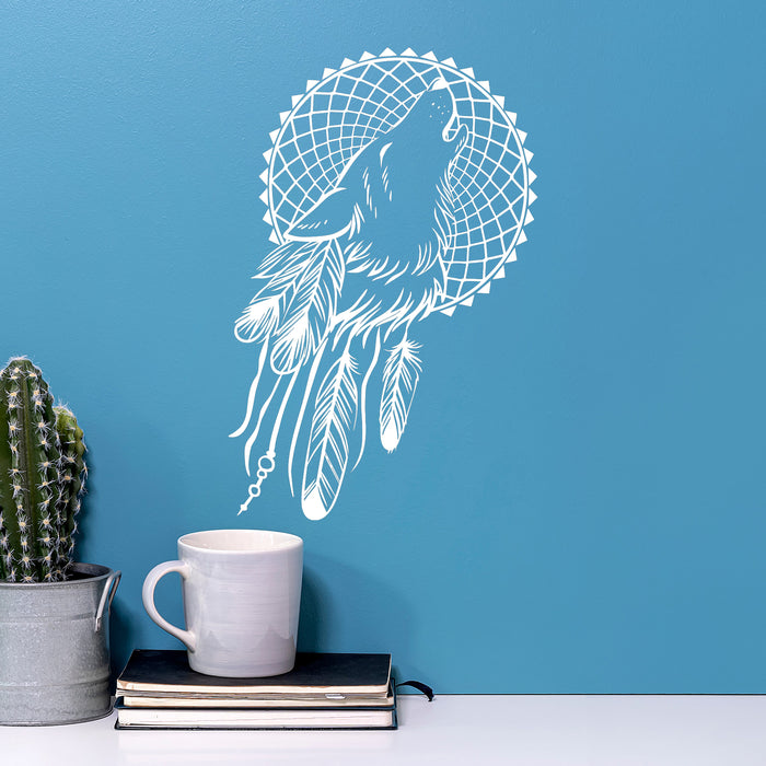 Vinyl Wall Decals Dream Catcher Wolf Bedroom Dreamcatcher Ethnic Stickers Unique Gift (ig3620)