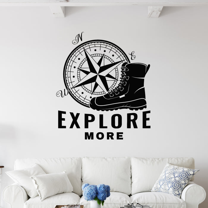 Vinyl Wall Decal Wind Rose Explore More Adventure Camping Boots Stickers Mural (g9497)