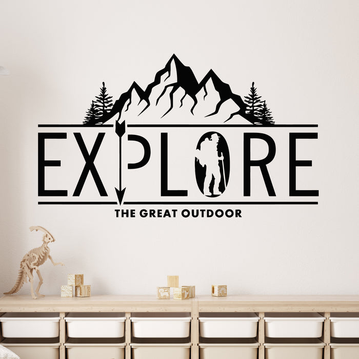 Vinyl Wall Decal Explore The Great Outdoors Mountain Adventure Travel Stickers Mural (g9008)