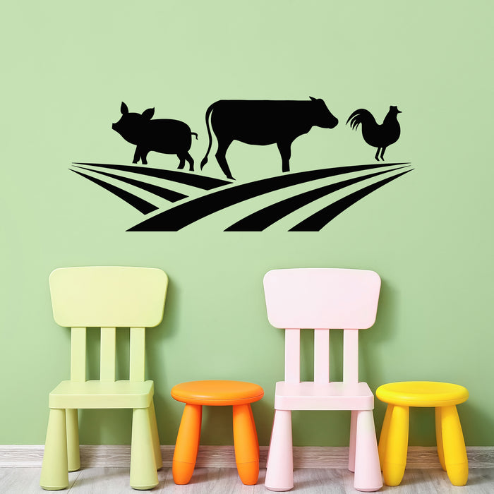 Vinyl Wall Decal Farm Animals Silhouette Rooster Pig Cow Stickers Mural (g9257)