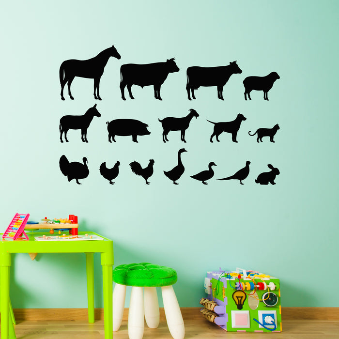 Vinyl Wall Decal Farm Animals Sheep Horses Cows Meat Market Stickers Mural (g9321)