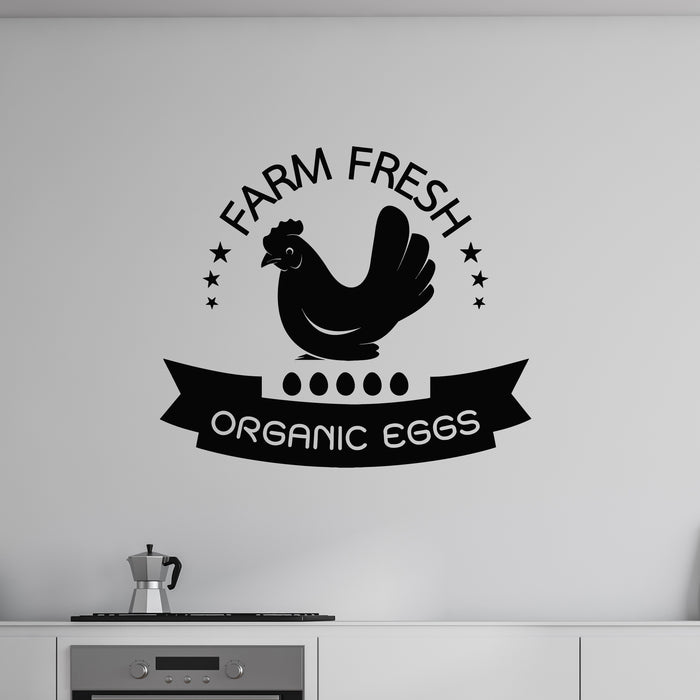 Vinyl Wall Decal Logo With Chicken Farm Fresh Organic Eggs Stickers Mural (g9367)