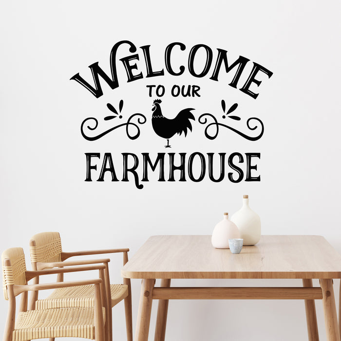 Vinyl Wall Decal Farmhouse Kitchen Welcome Phrase Decor Chicken Stickers Mural (g9378)